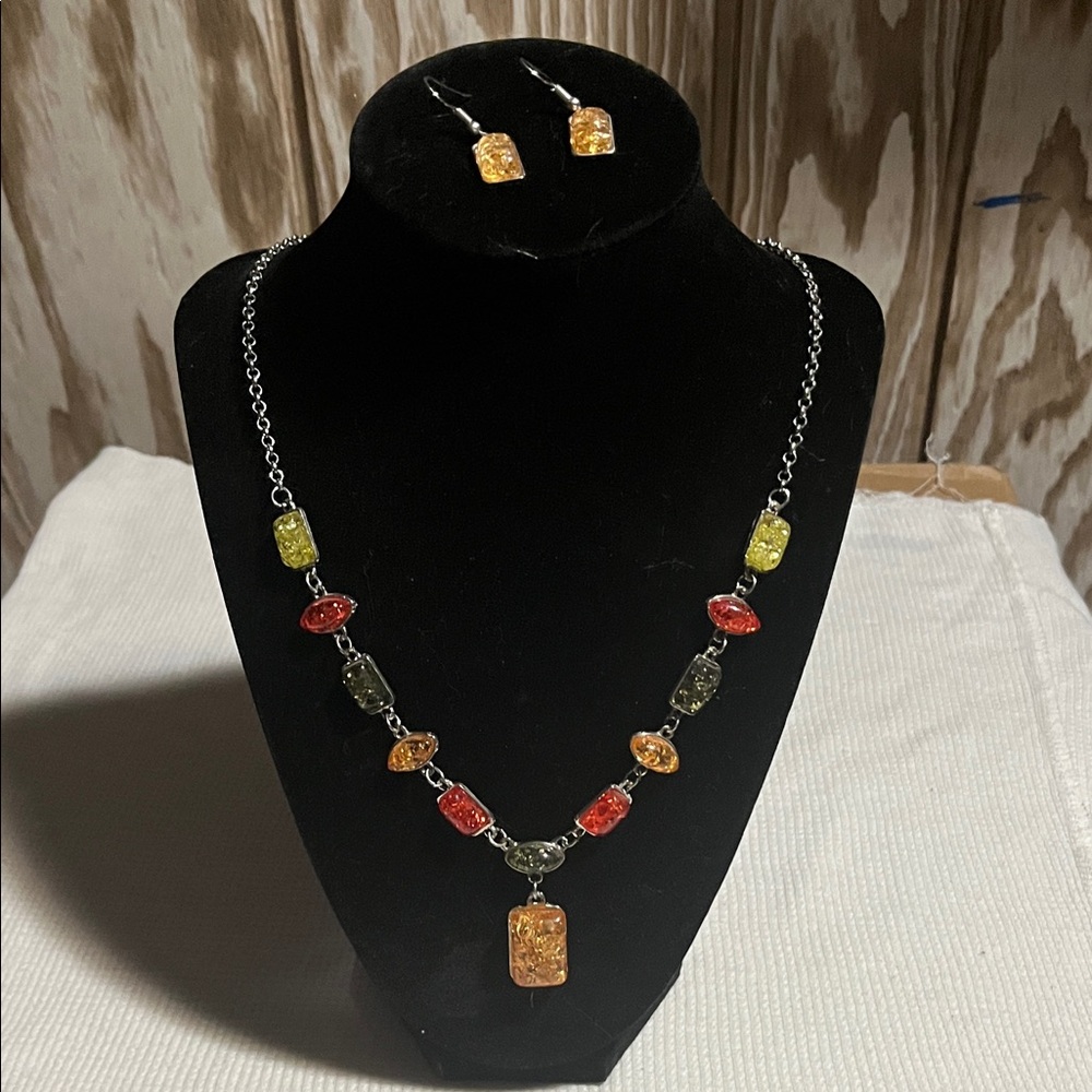 Elegant Multicolor Gemstone Necklace and Earring Set